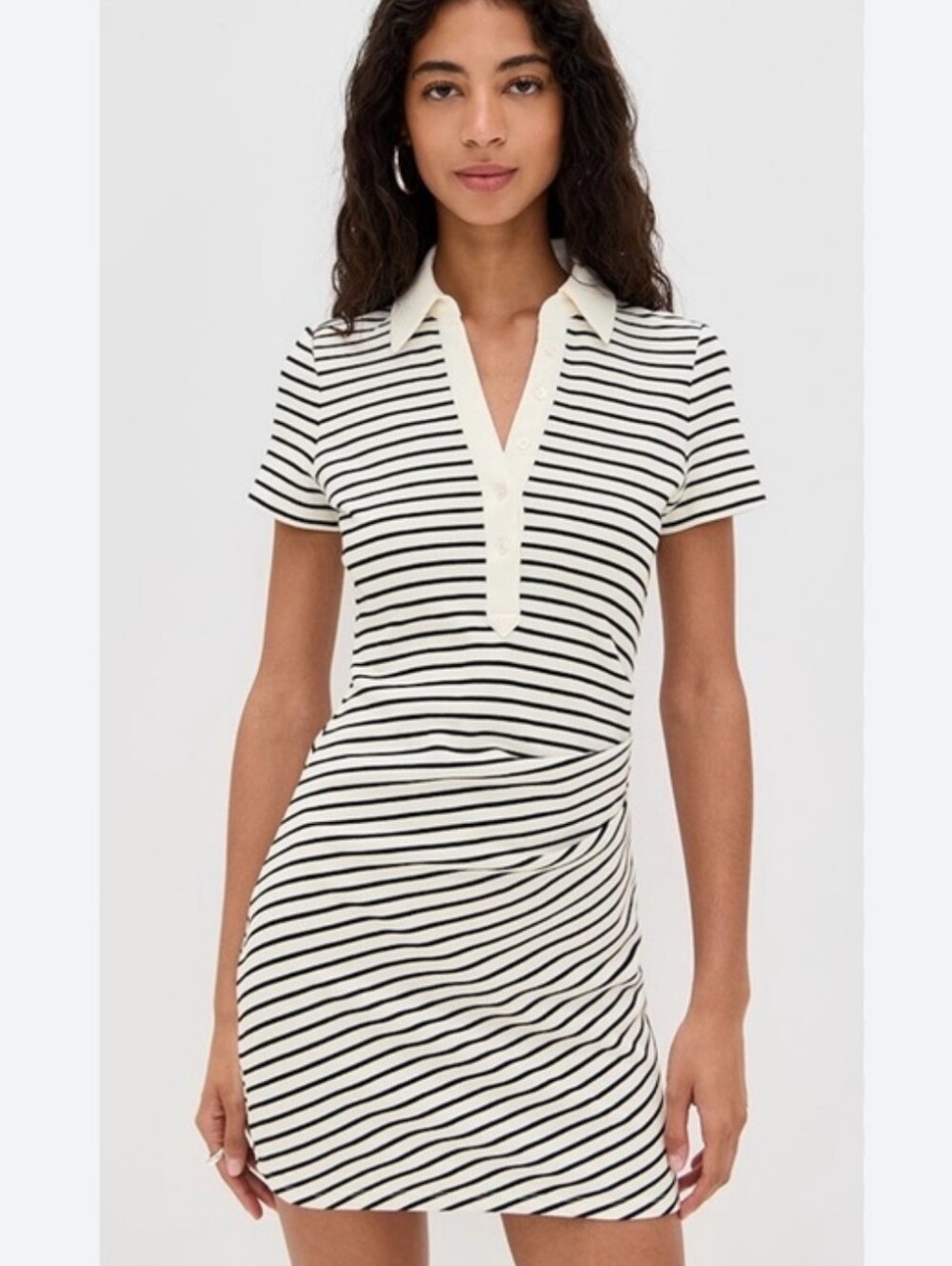 Veronica Beard Lanier Striped Polo Dress White Black Medium Preppy Quiet Luxury